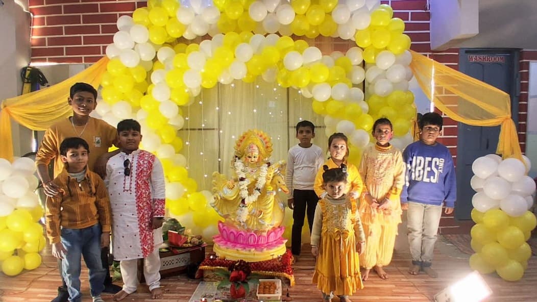 Saraswati Puja celebration with students at the studio